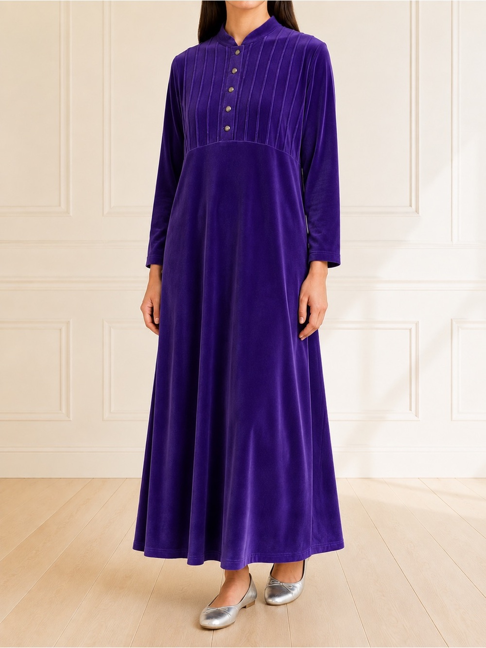 Vintage 90s Nordstrom Purple Velour Maxi Dress Large LP Pintuck Cottagecore